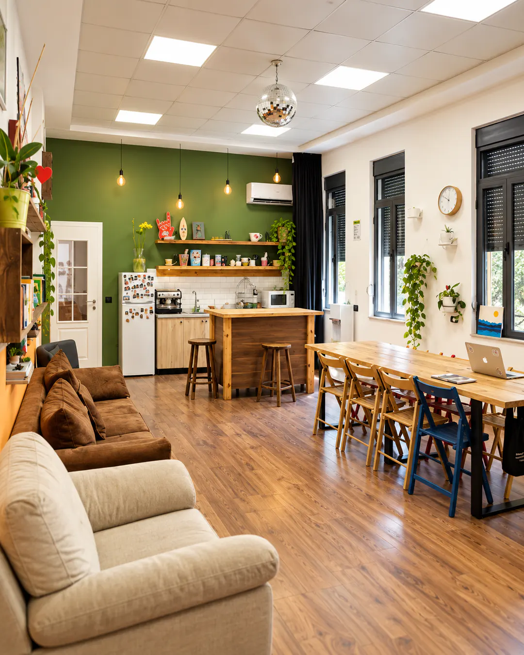 Spazio di coworking condiviso con scrivanie e area lounge al Coolab Tirana in Rruga e Dibrës