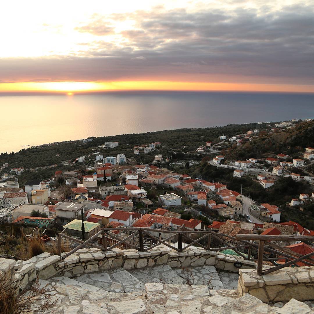 Sunset view from Dhërmi village over the Ionian Sea, Albania