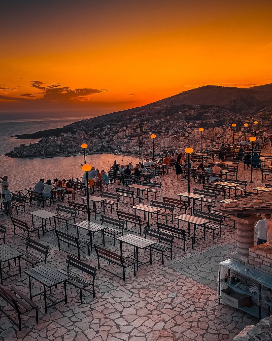 Sunset from Lëkurësi Castle over Sarandë and Corfu, Albania