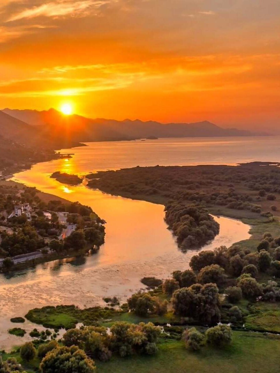 Sunset view from Rozafa Castle over Lake Shkodër, Albania