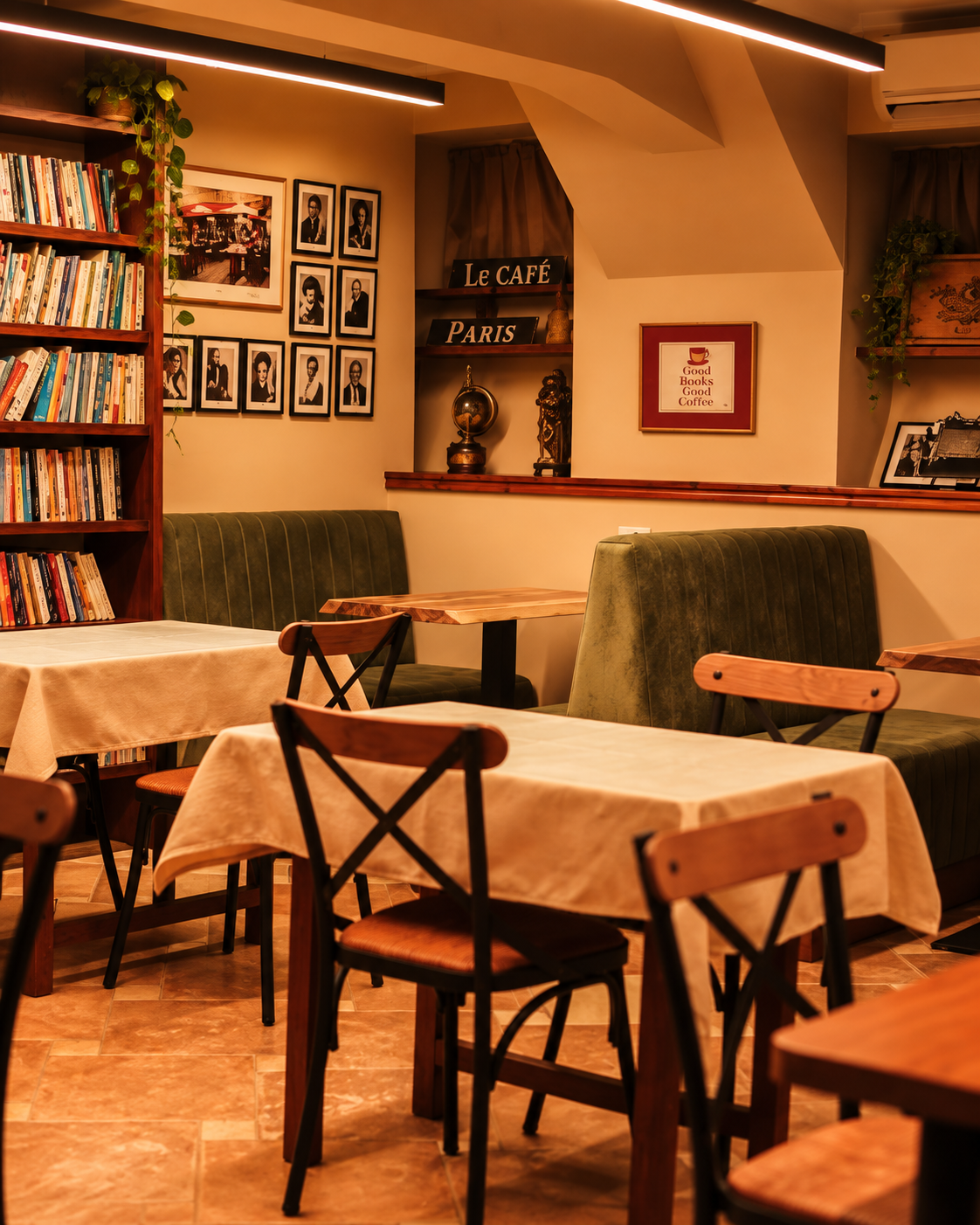 Friend’s Book House në Tiranë, një kafene komode me libra, rafte librash dhe ambiente të rehatshme për lexim