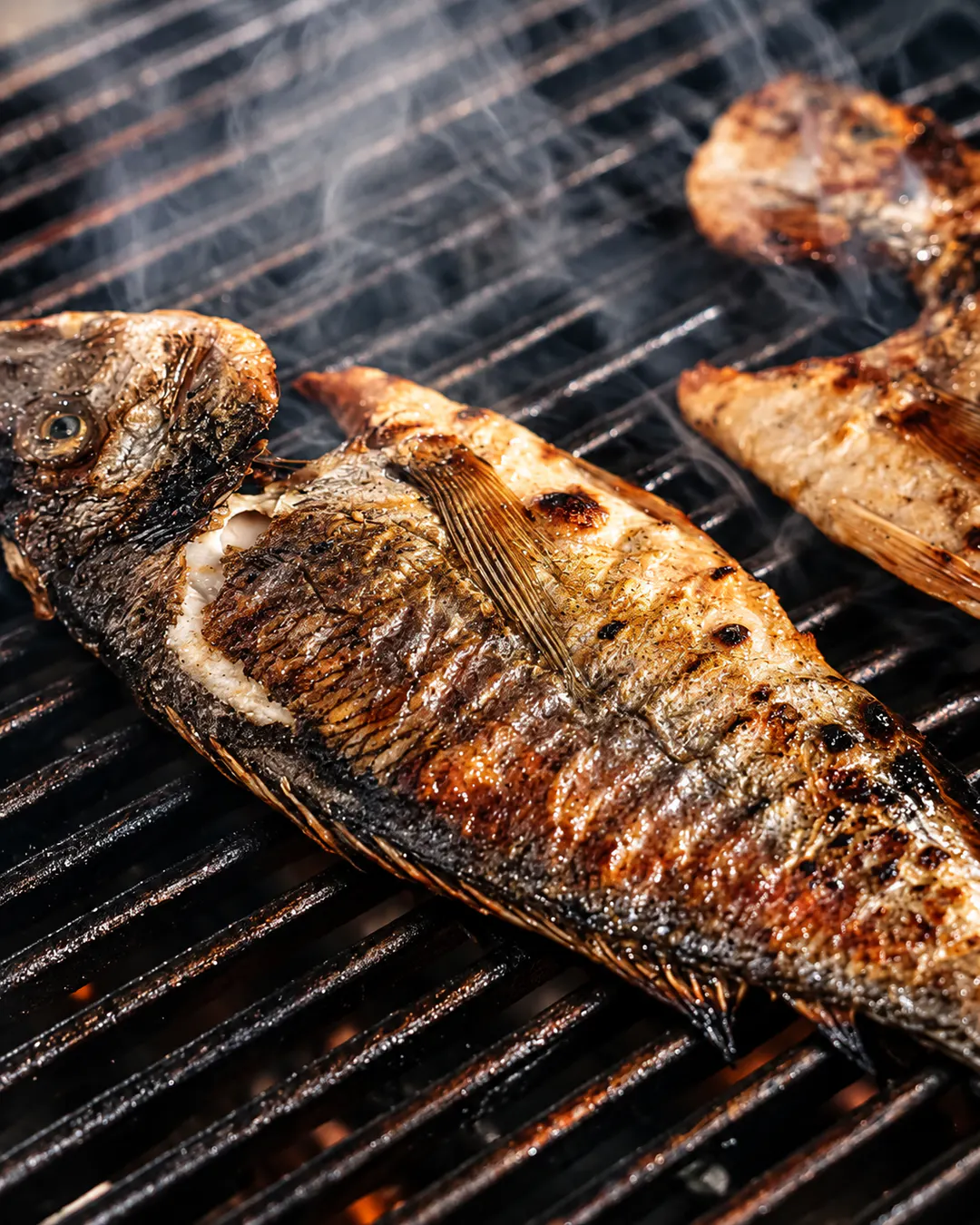 Peshk i freskët i plotë, i përgatitur në skarë në Fish Day Restaurant në Tiranë
