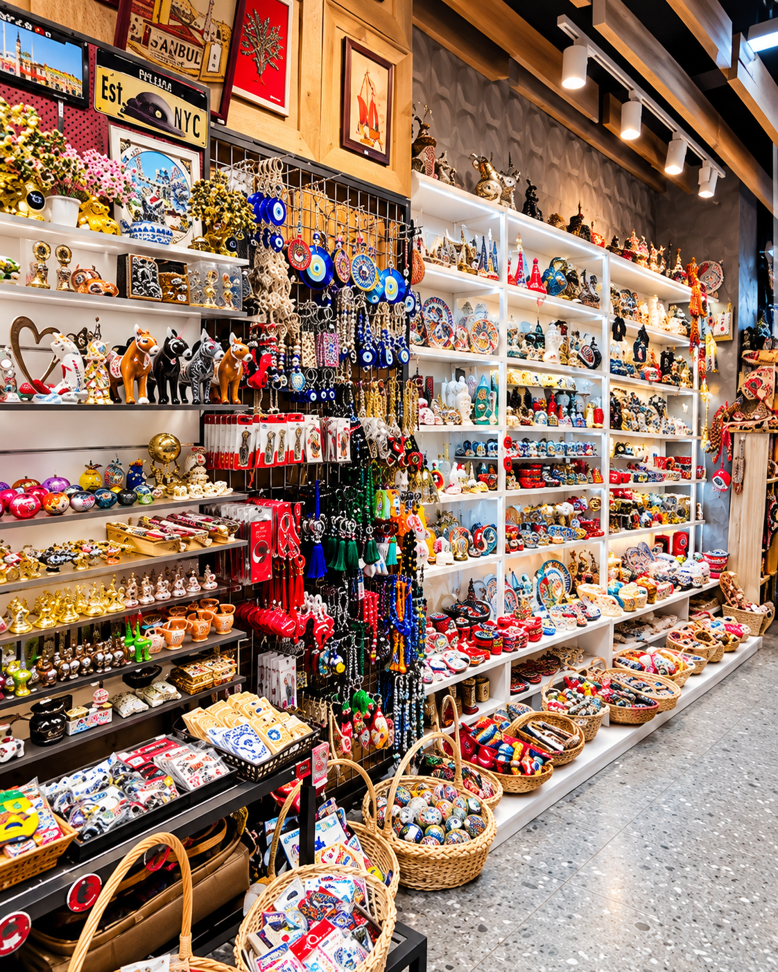 Esposizione di regali e souvenir all'interno di Hoya Gift & Souvenir Shop a Tirana