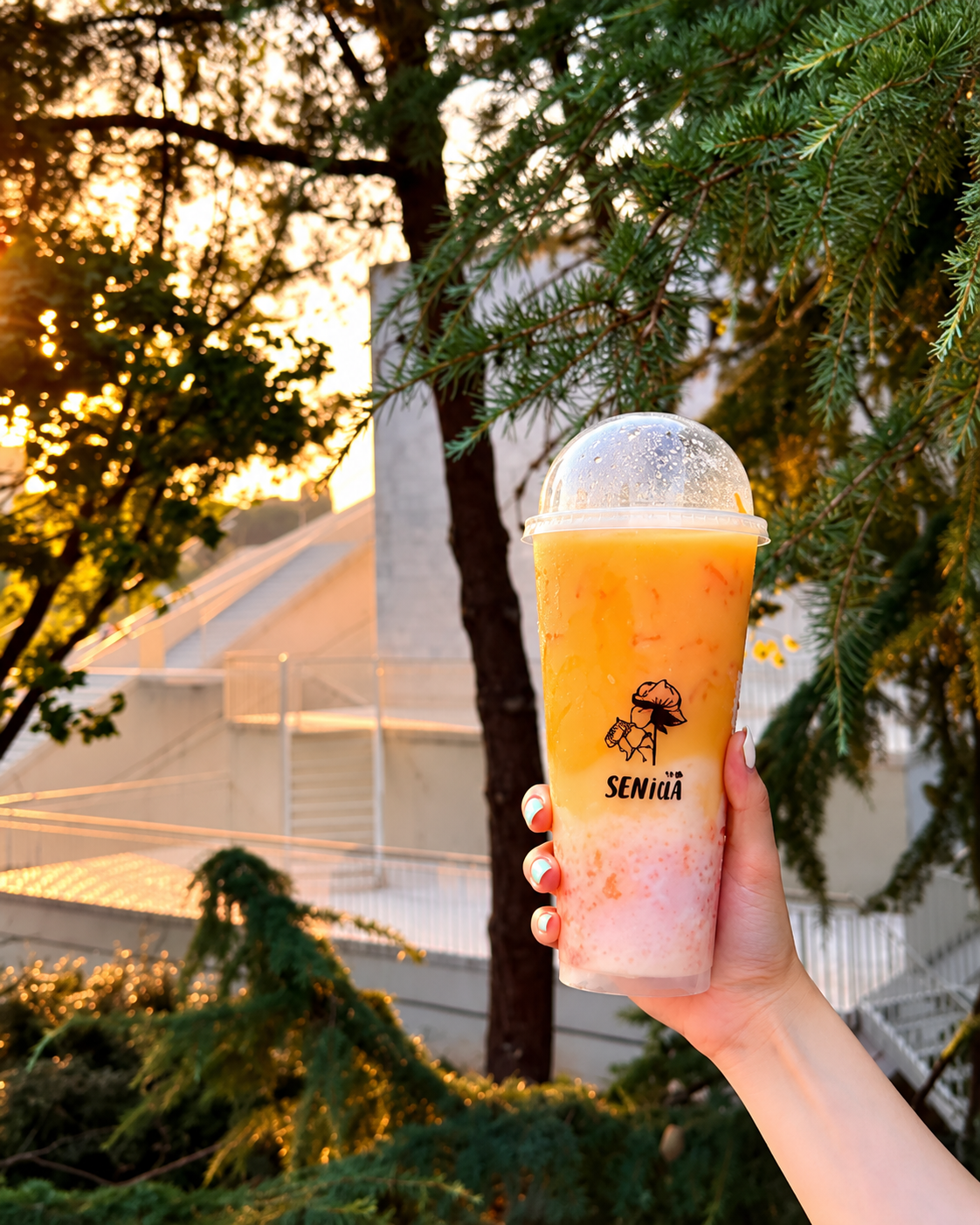 Refreshing fruit tea from Sen Tea in Tirana served outdoors
