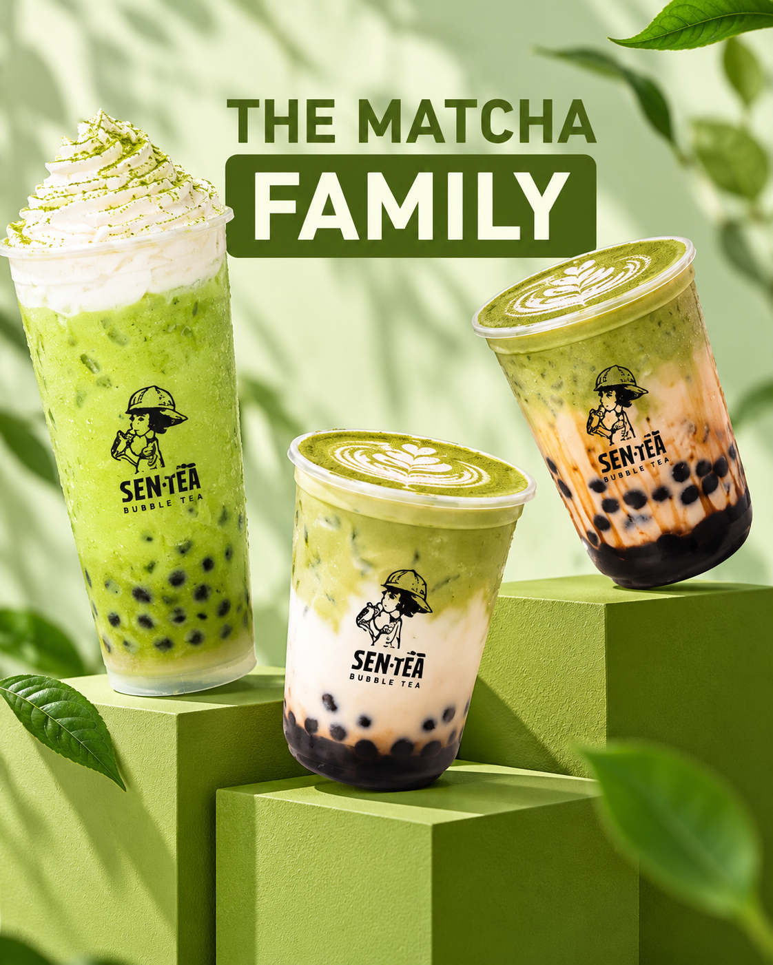 Matcha bubble tea drinks from Sen Tea in Tirana