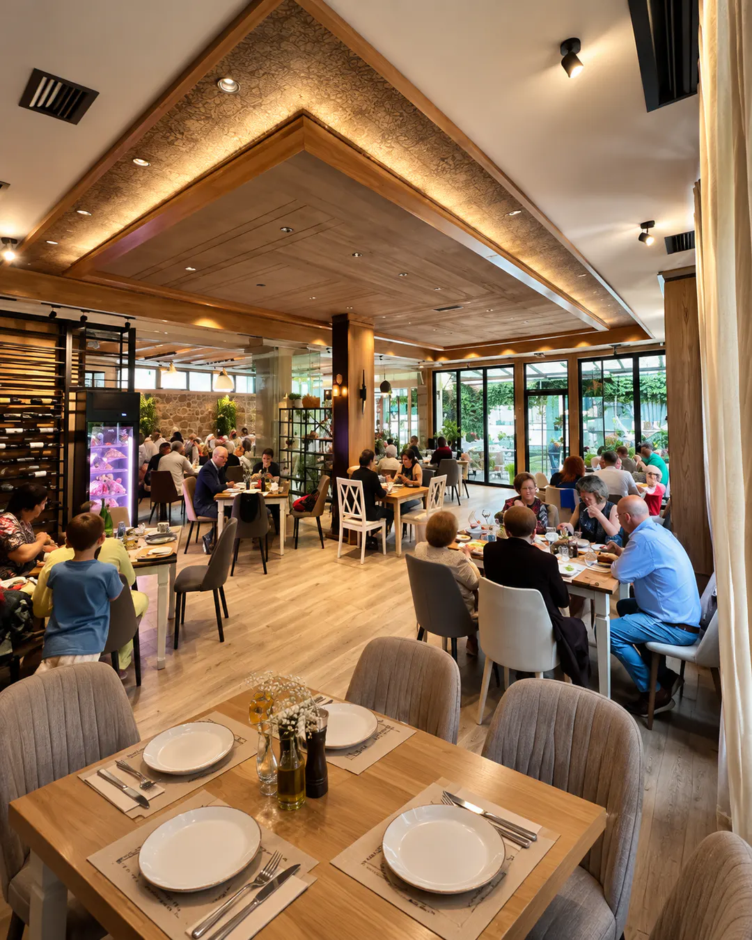 Interior and dining area at Antik Restaurant in Korca