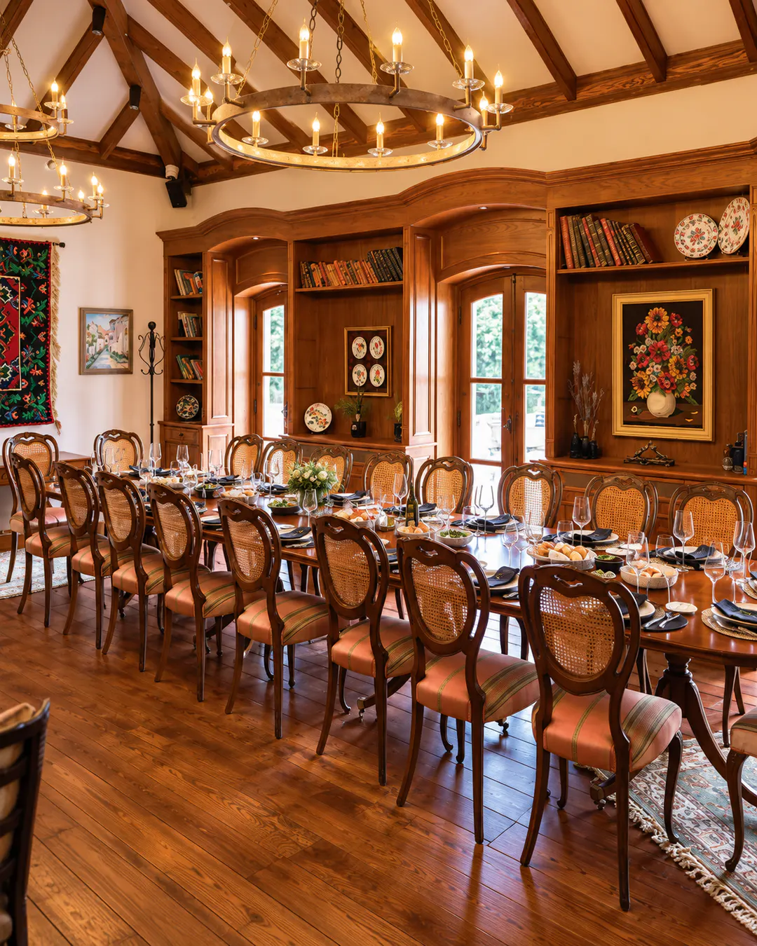 Elegant interior and dining area at Ebel Restaurant in Korca