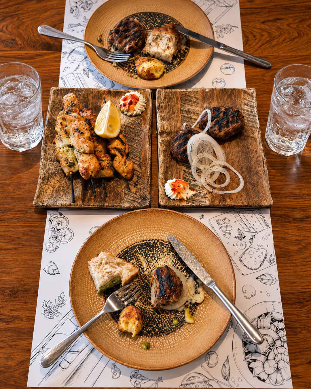 Selection of dishes at Restaurant FROGS zhabkat in Korca