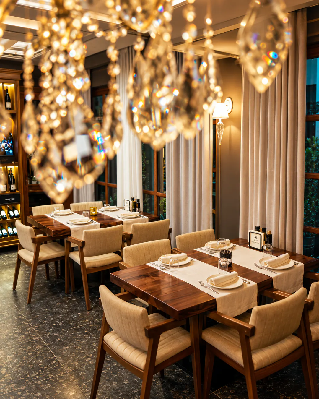 Elegant dining interior at Villa Domenico Korce in central Korca