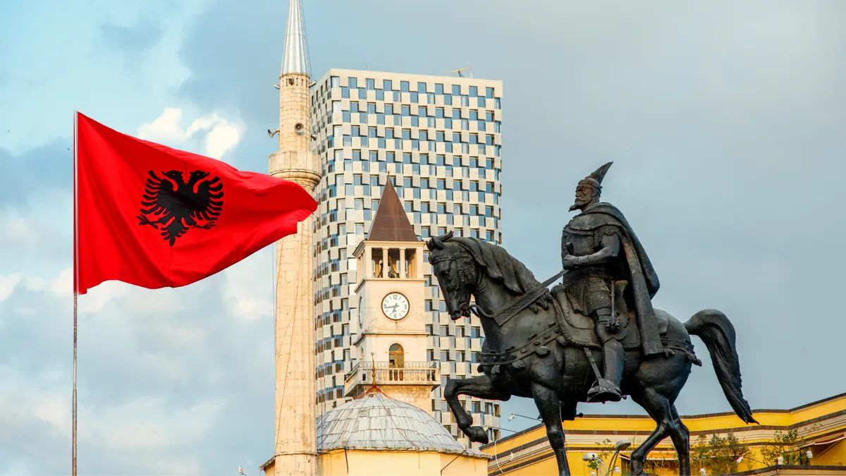 Skanderbeg Square in central Tirana, Albania