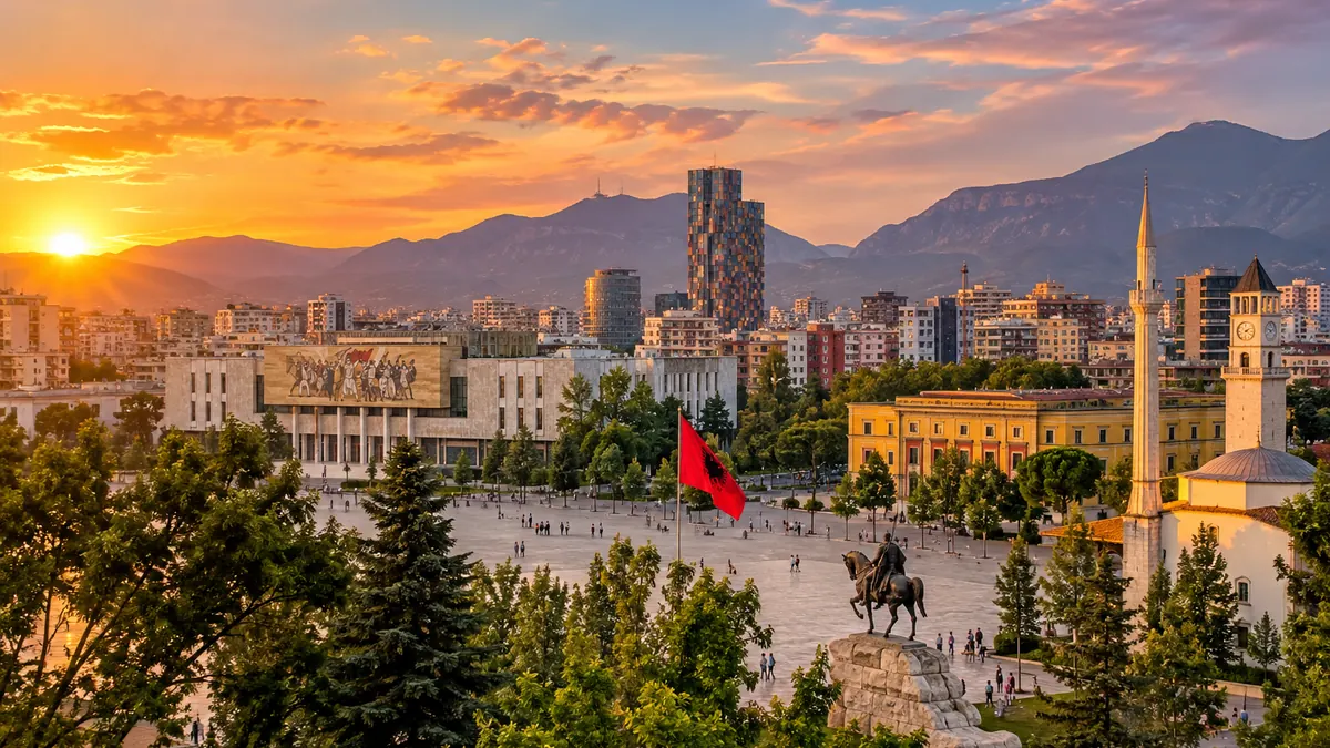 Things to do in Tirana – Skanderbeg Square and Tirana city skyline