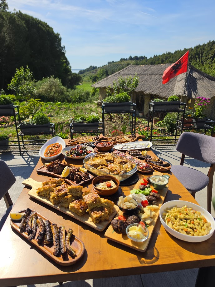 Fresh vegetables and local products grown at Toska Farm in Divjake, Albania