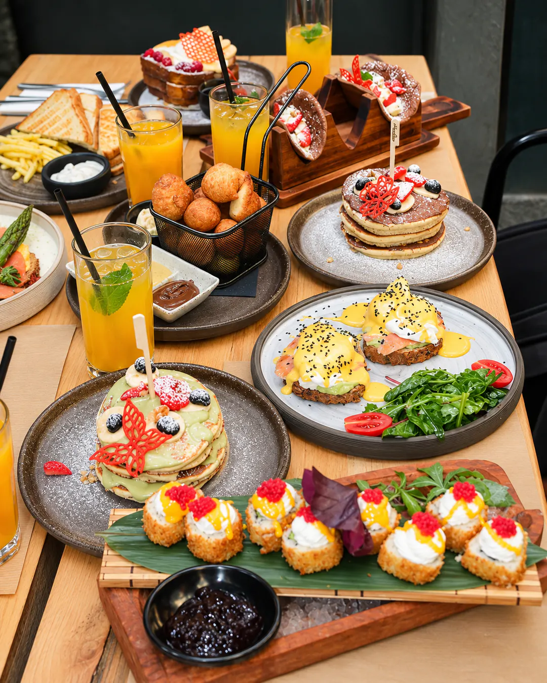 Brunch dishes with eggs and creative bites at Folium Tirana
