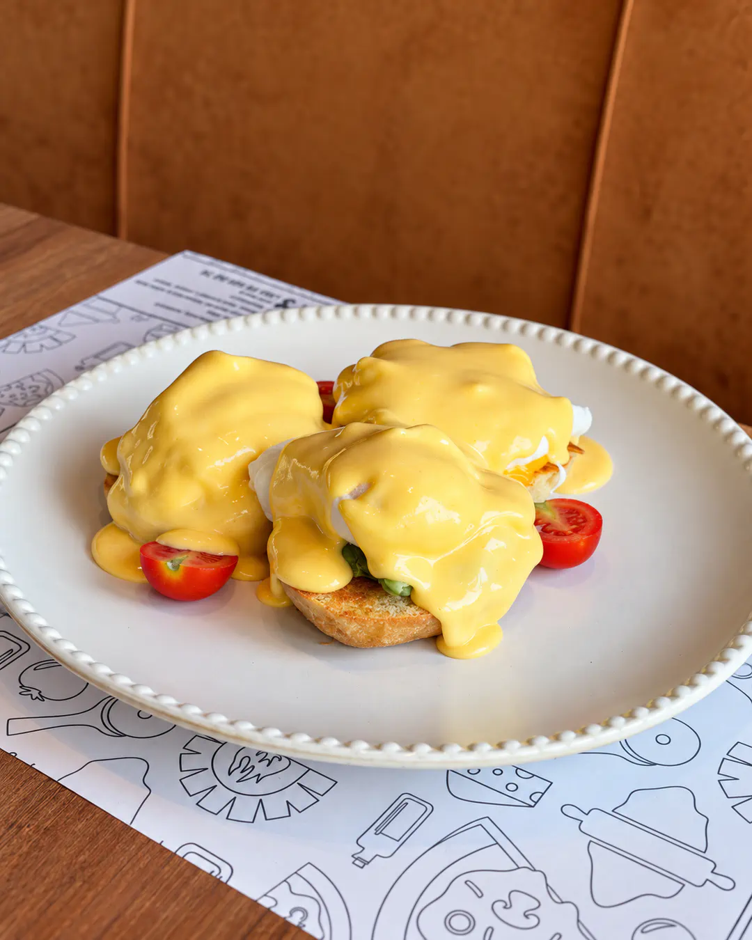 Eggs Benedict served for brunch at Tony's American Restaurant in Tirana
