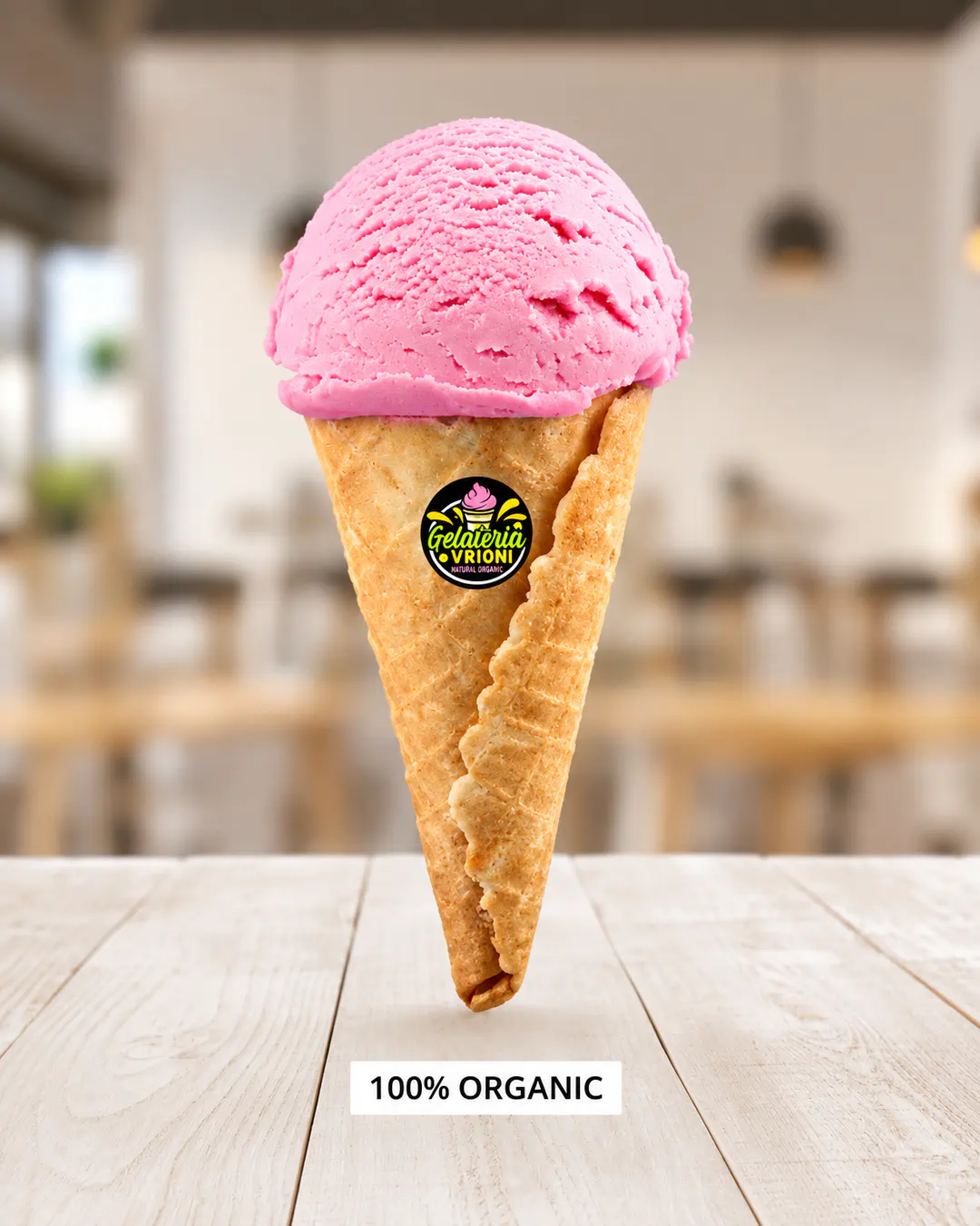 Kaush akulloreje organike rozë te Gelateria Vrioni në Tiranë