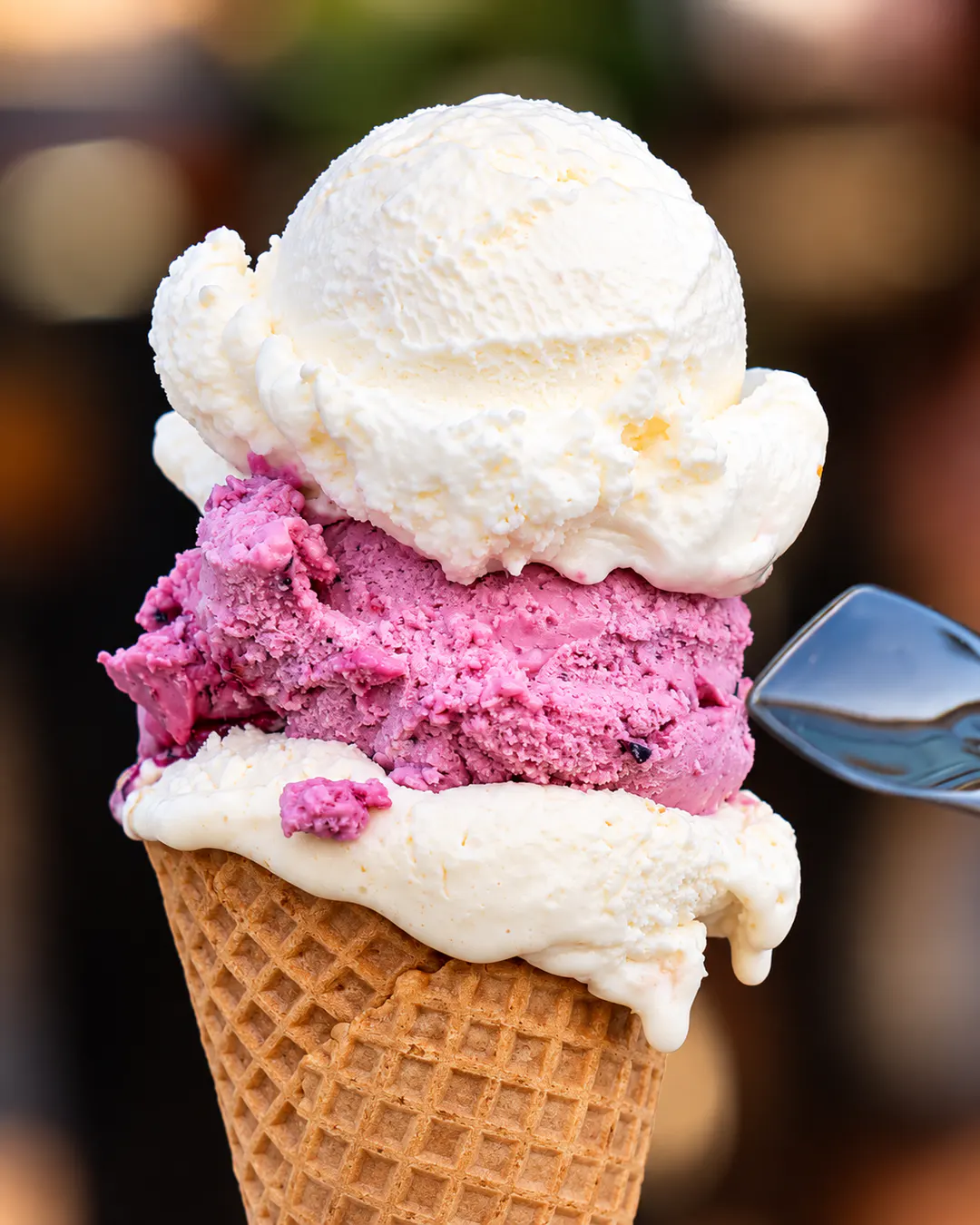 Shije të përziera gelato-je artizanale në kaush waffle te Le Bon Tirana