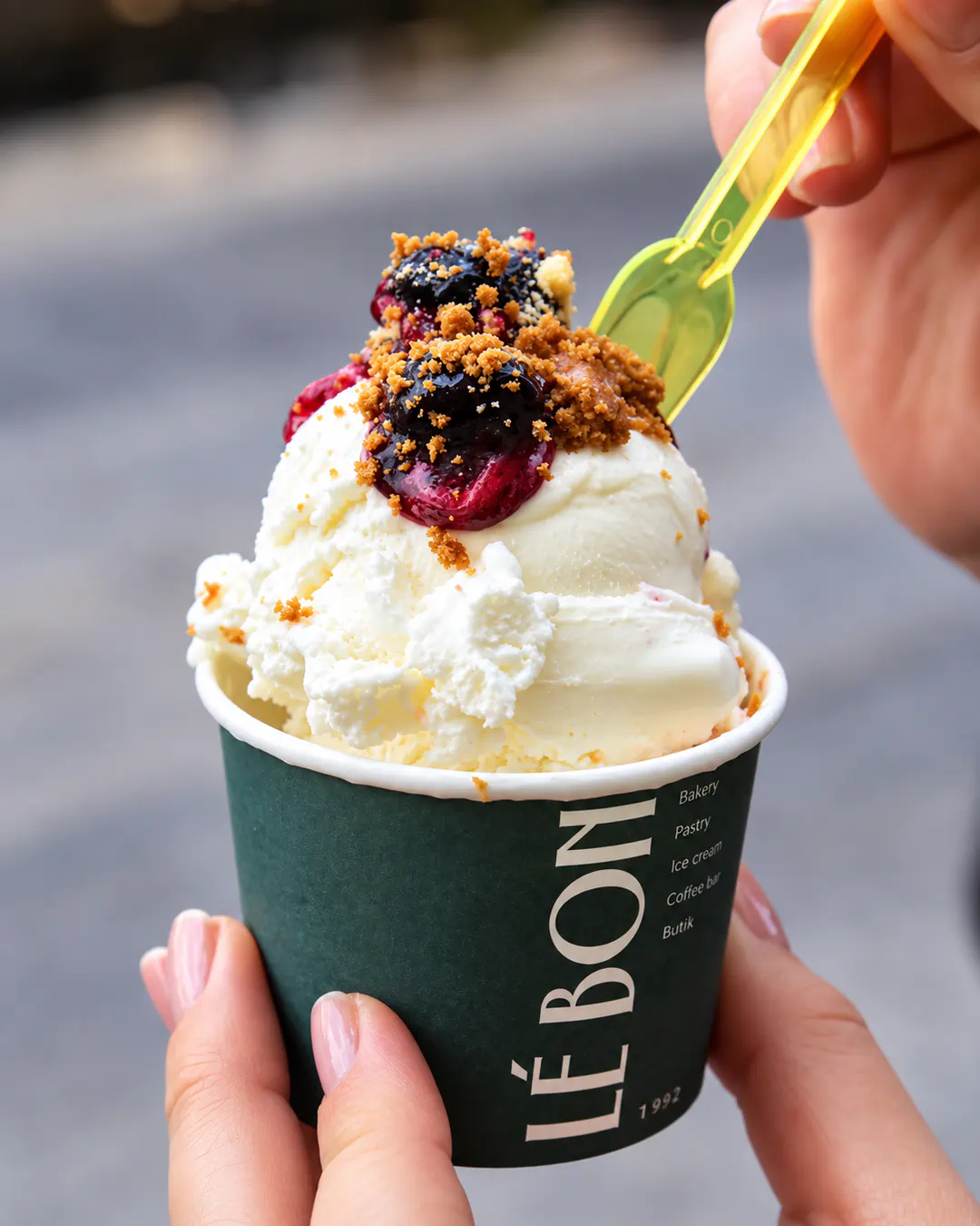 Gelato kremoze me fruta pylli te Le Bon Tirana
