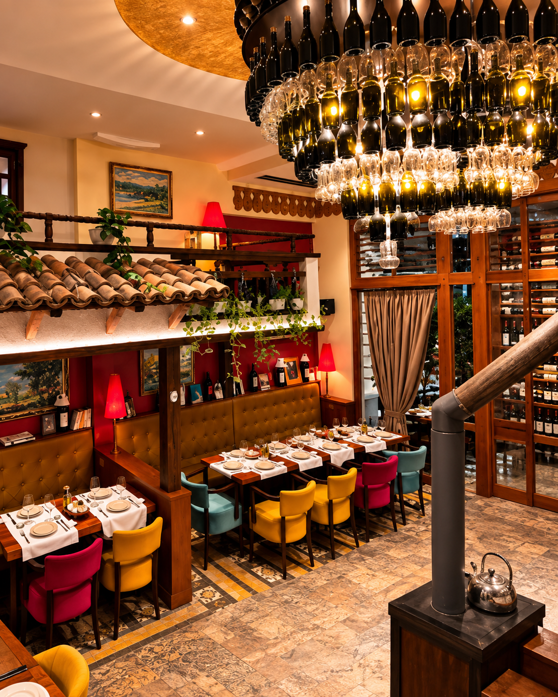 Interior of Shëndeverë Wine Bar & Restaurant inside the historic Castle of Tirana