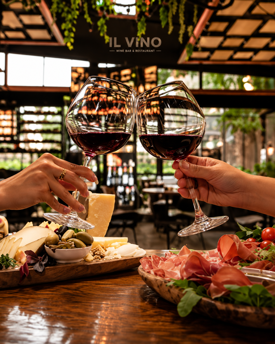 Guests enjoying a red wine tasting with Italian food at IL VINO in Tirana