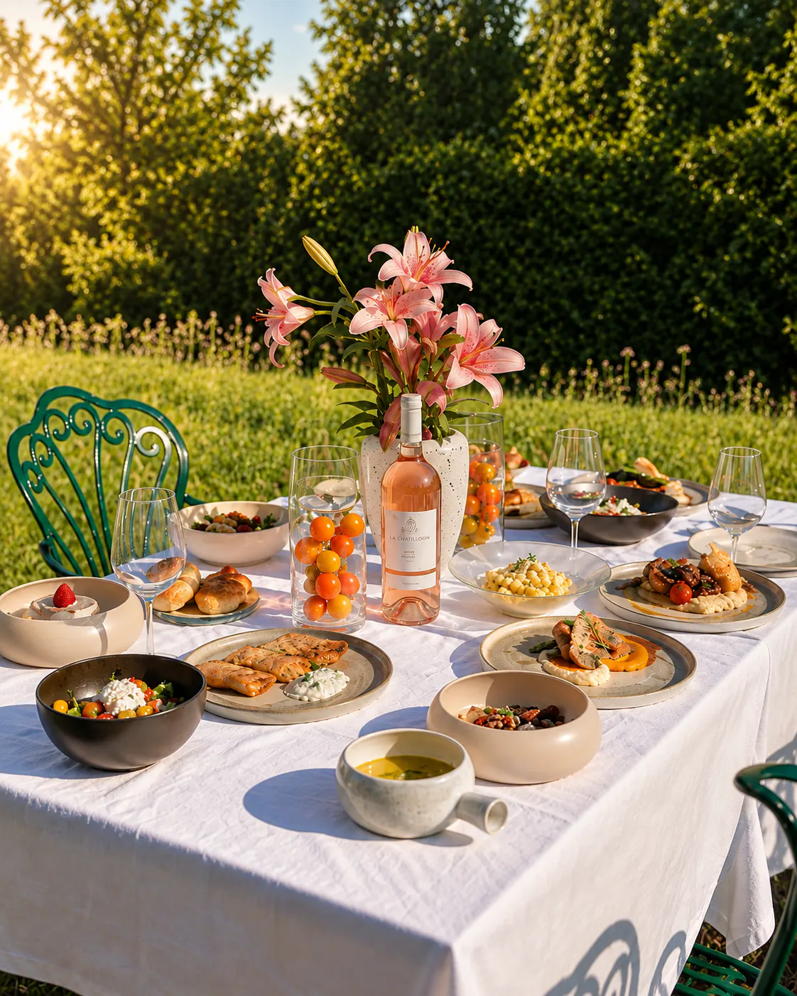 Esperienza gastronomica dalla fattoria alla tavola con piatti stagionali, verdure fresche e fiori nel giardino del Blerina’s Agritourism vicino a Tirana.