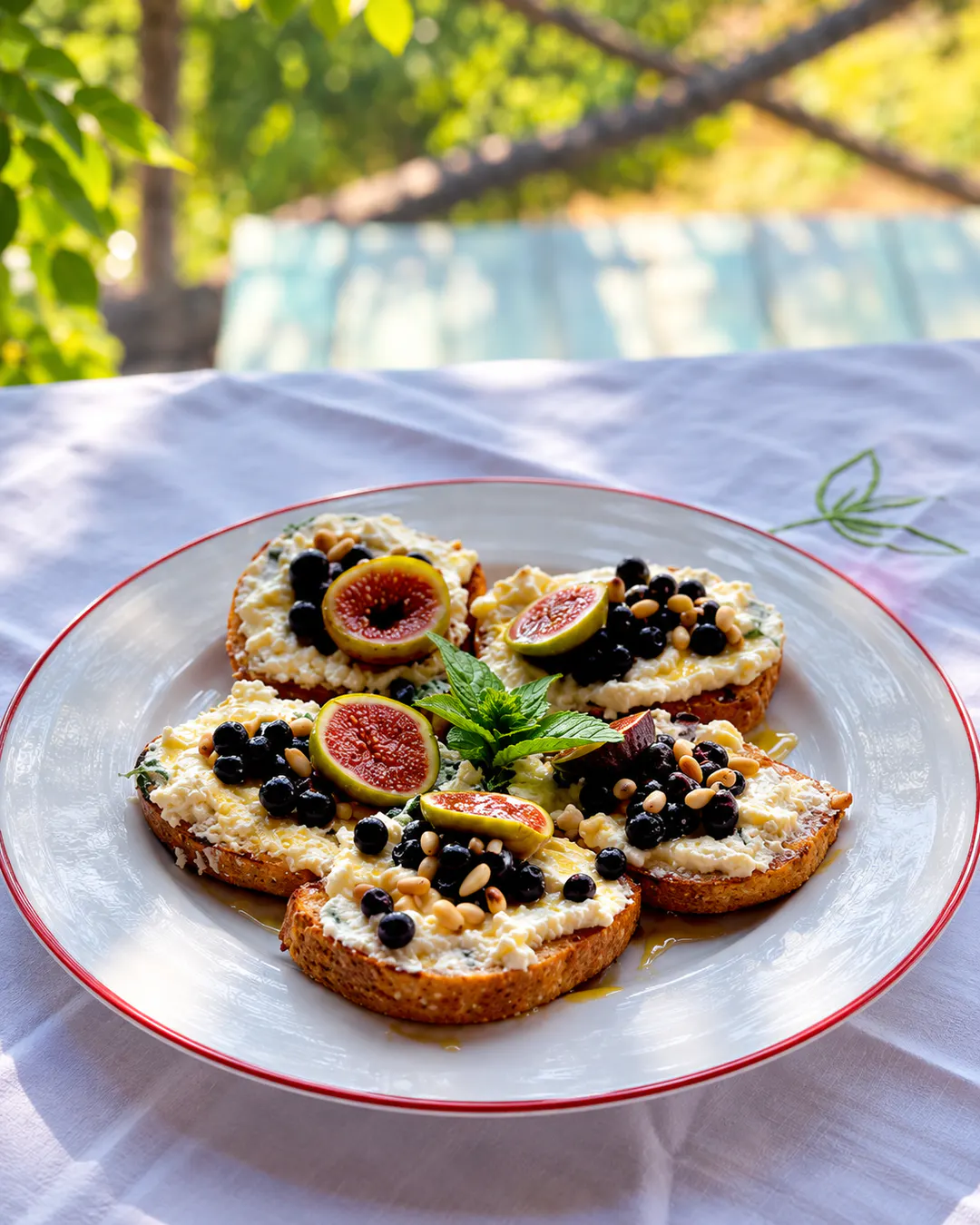 Piatto tradizionale di campagna con fichi e ingredienti locali alla Fustanella Farm vicino a Petrelë