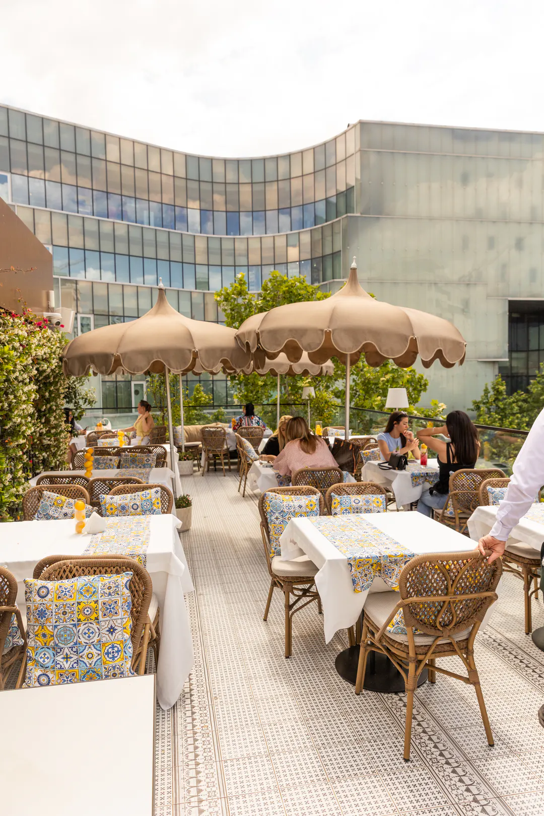 Rooftop terrace at The Crown Rooftop & Dining overlooking Tirana