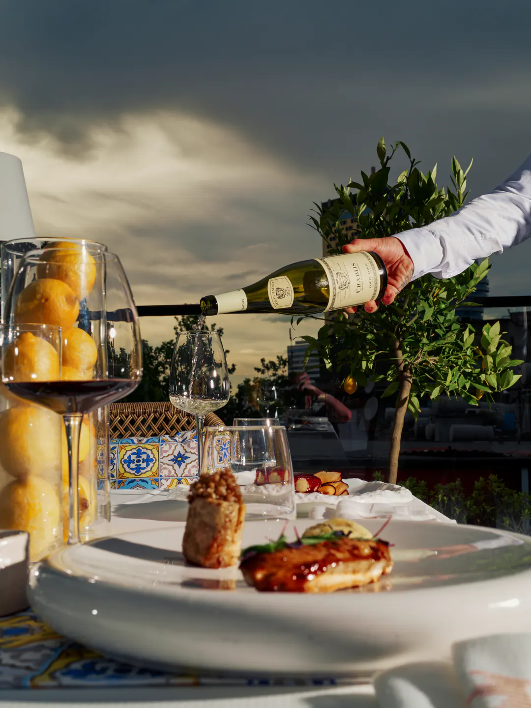 Fine dining tasting menu presentation at The Crown Rooftop in Tirana