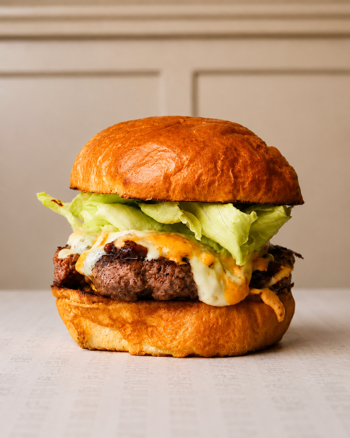 Delibros gourmet burger with beef, melted cheese and fresh lettuce
