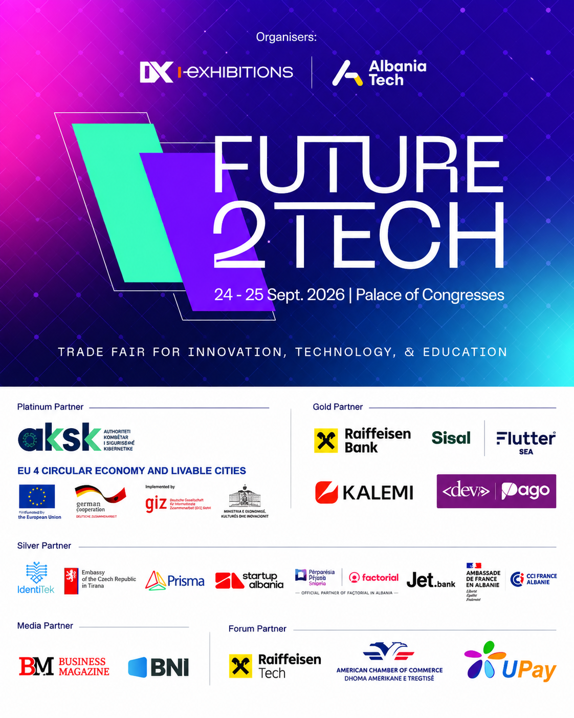 Future 2 Tech Tirana 2026 trade fair for innovation, technology and education at the Palace of Congresses