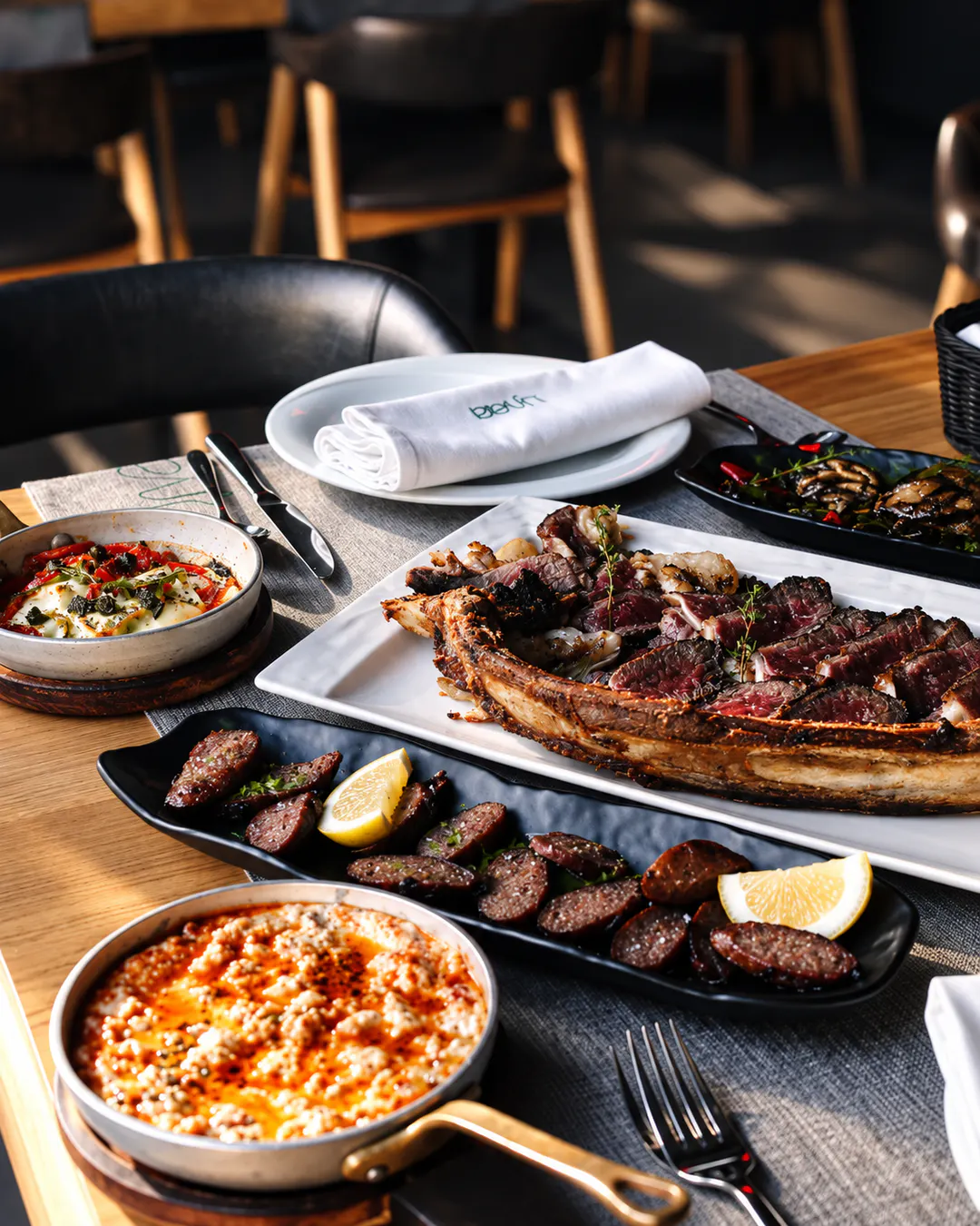 Premium grilled meat dishes served at a fine dining restaurant in Tirana