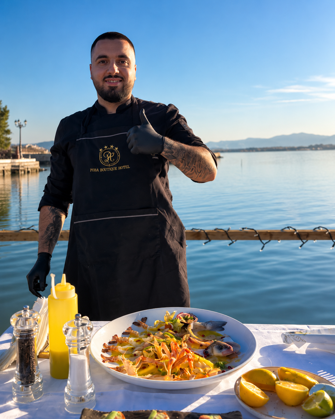 Restoranti KingFish dhe pamjet nga laguna në Patok, Shqipëri