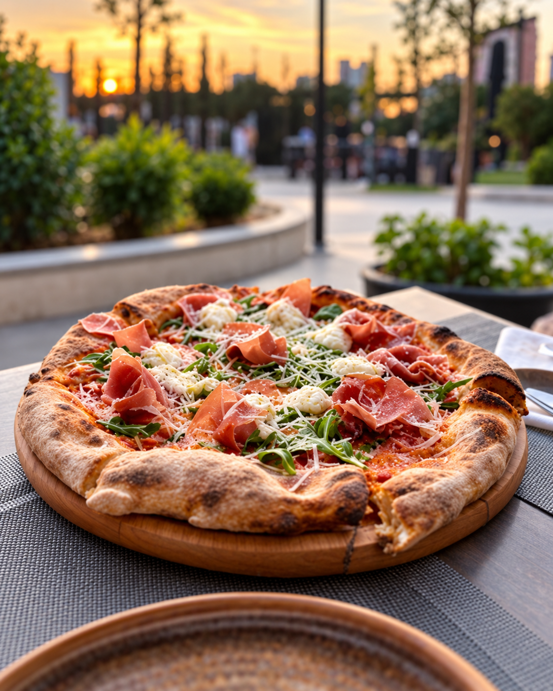 Pizza at L'Arte della Pizza with a lake view in Tirana