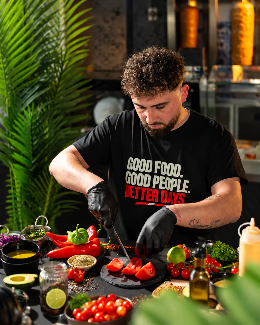 Chef preparing fresh ingredients at Mexi-Hall halal Mexican restaurant in Tirana