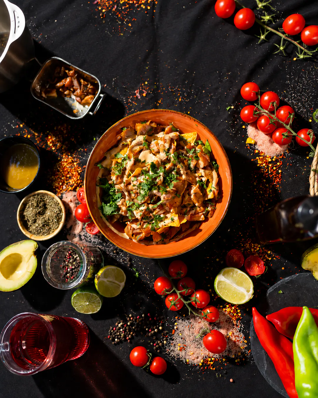 Mexican bowl with fresh vegetables and herbs at Mexi-Hall in Tirana