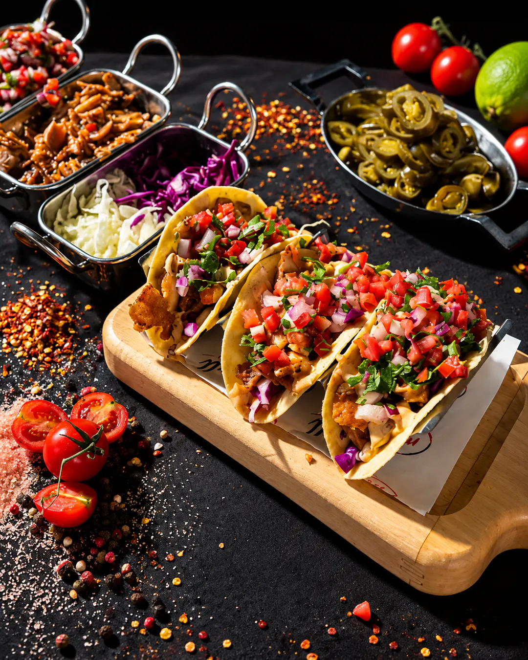 Mexican tacos with fresh pico de gallo at Mexi-Hall in Astir, Tirana
