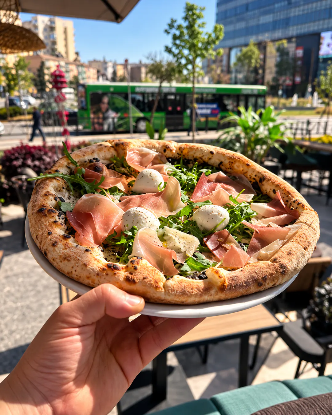 Italian-style pizza at MONO Restaurant Pizzeria in Tirana, Albania