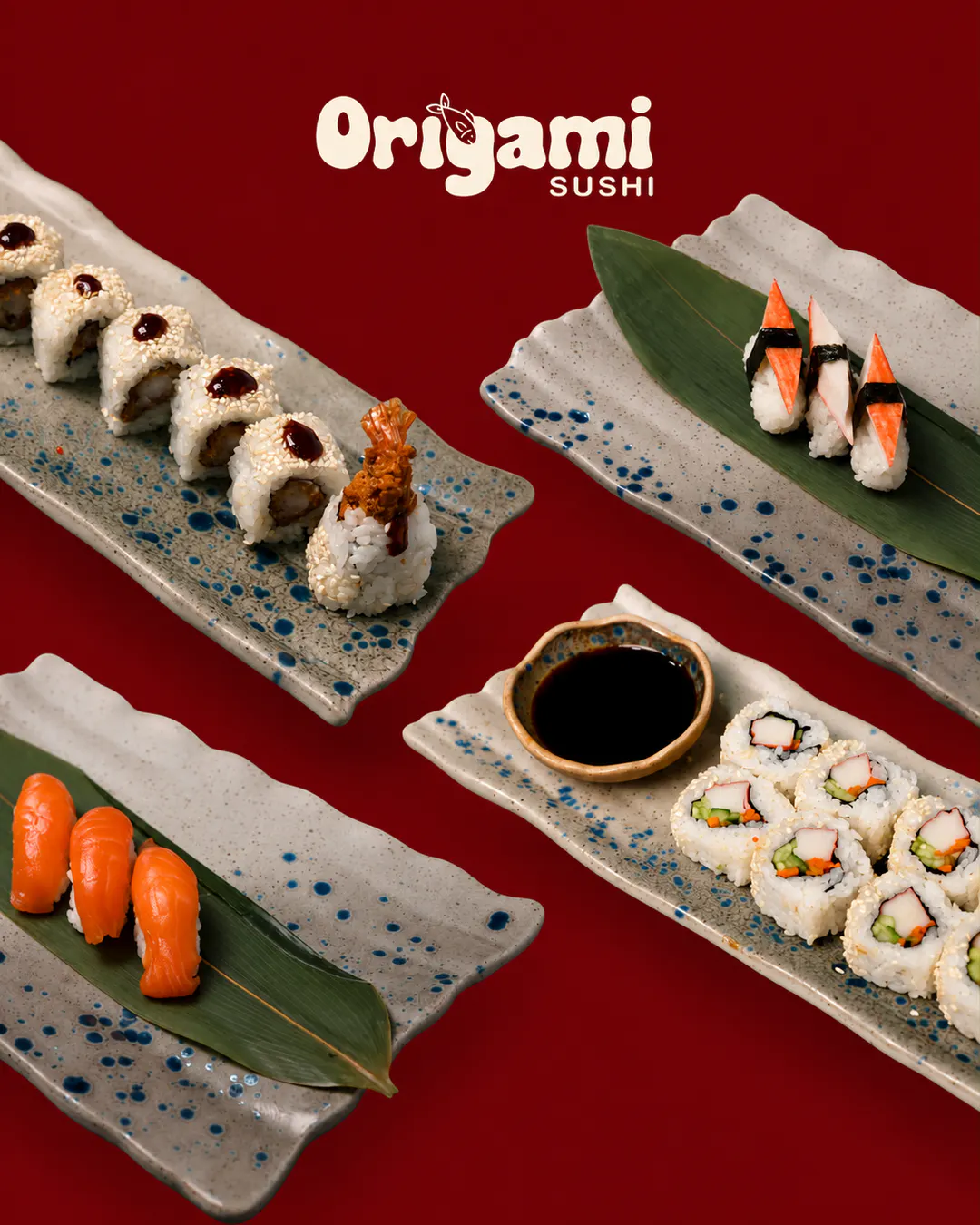 Sushi selection with rolls and nigiri at Origami Sushi in Tirana