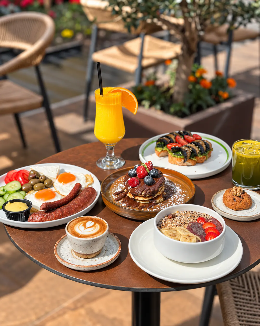 Brunch dishes and drinks at Ottos Restocafe in Tirana