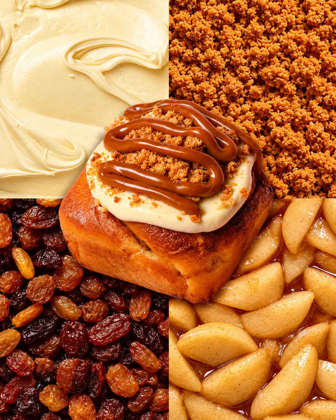 Cinnamon roll con glassa cremosa, briciole di biscotto e dulce de leche da Puffy a Tirana