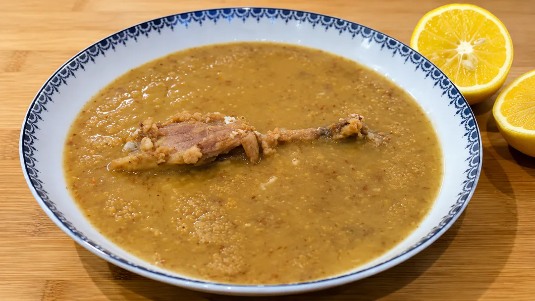 Traditional rosnica with village chicken from Myzeqe, Albania