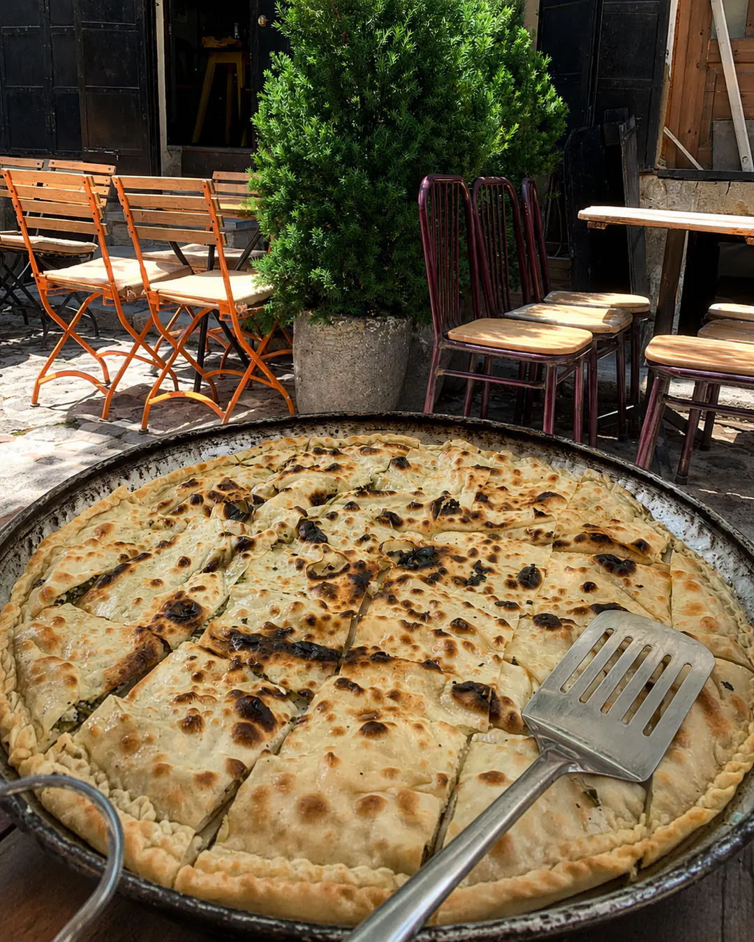 Traditional lakror at Saçi restaurant in Korçë