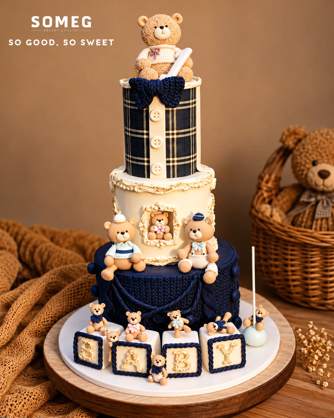 Teddy bear themed custom cake at SOMEG Bakery & Pastry in Tirana
