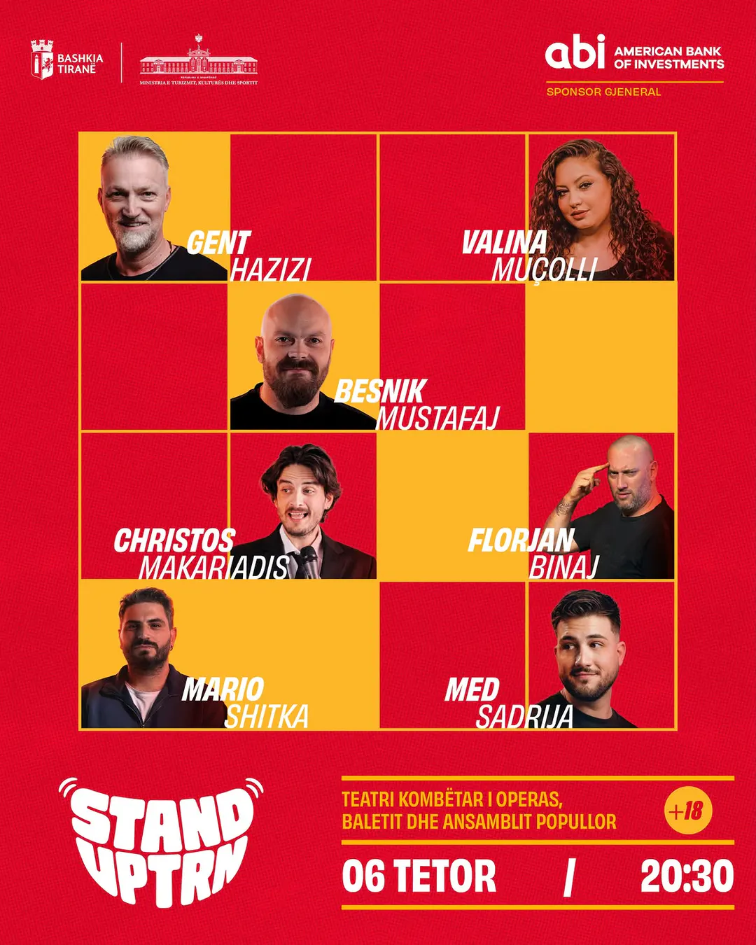StandUp Tirana 2026 comedy lineup for October 6 at the National Theatre of Opera and Ballet