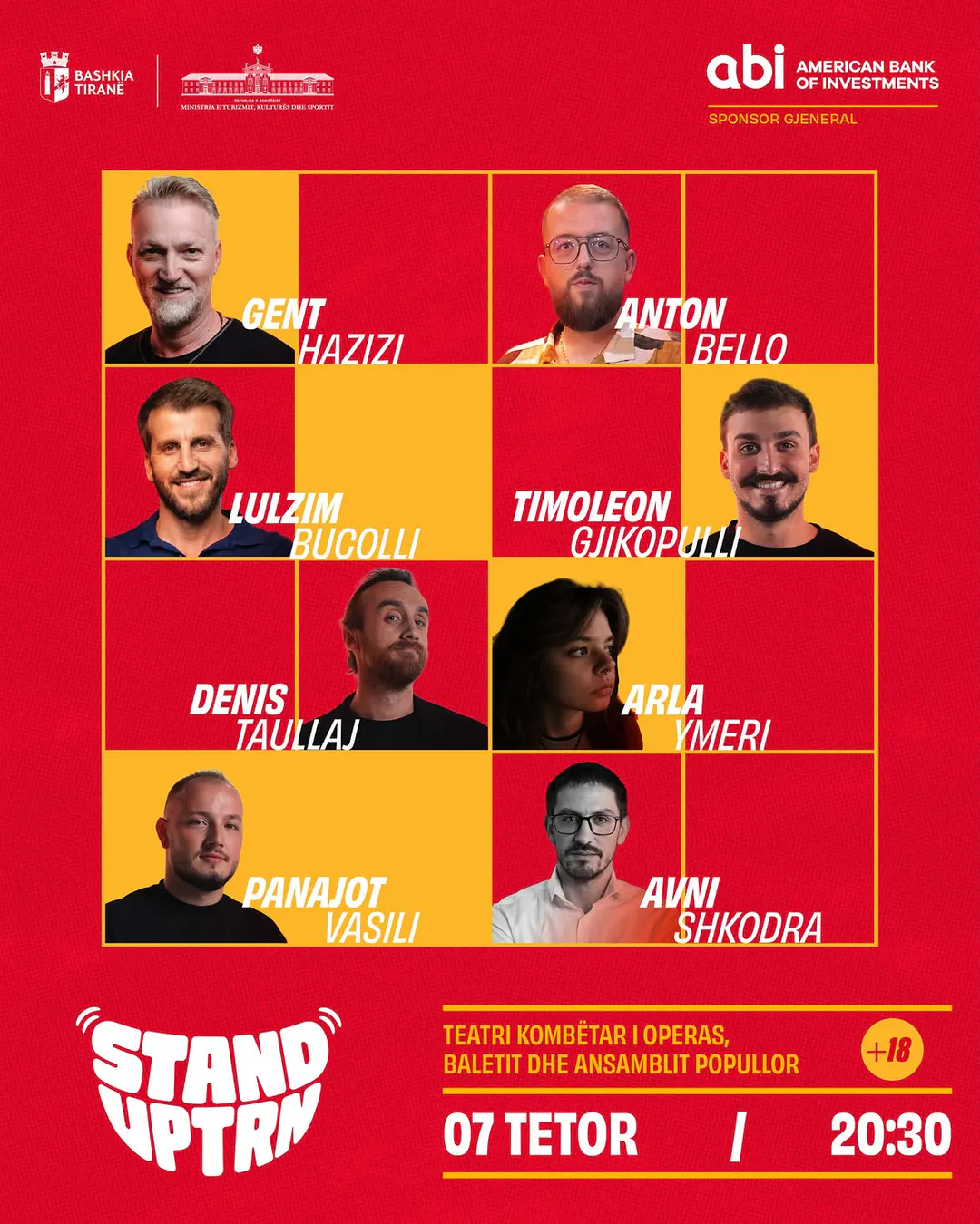 StandUp Tirana 2026 comedy lineup for October 7 at the National Theatre of Opera and Ballet