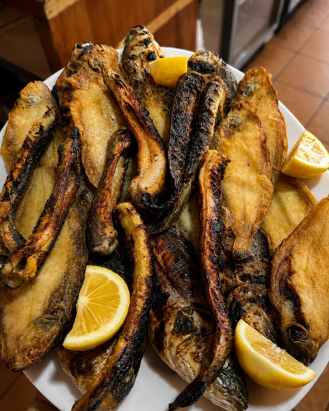 Local fish specialties at Tomorr Malko near Karavasta