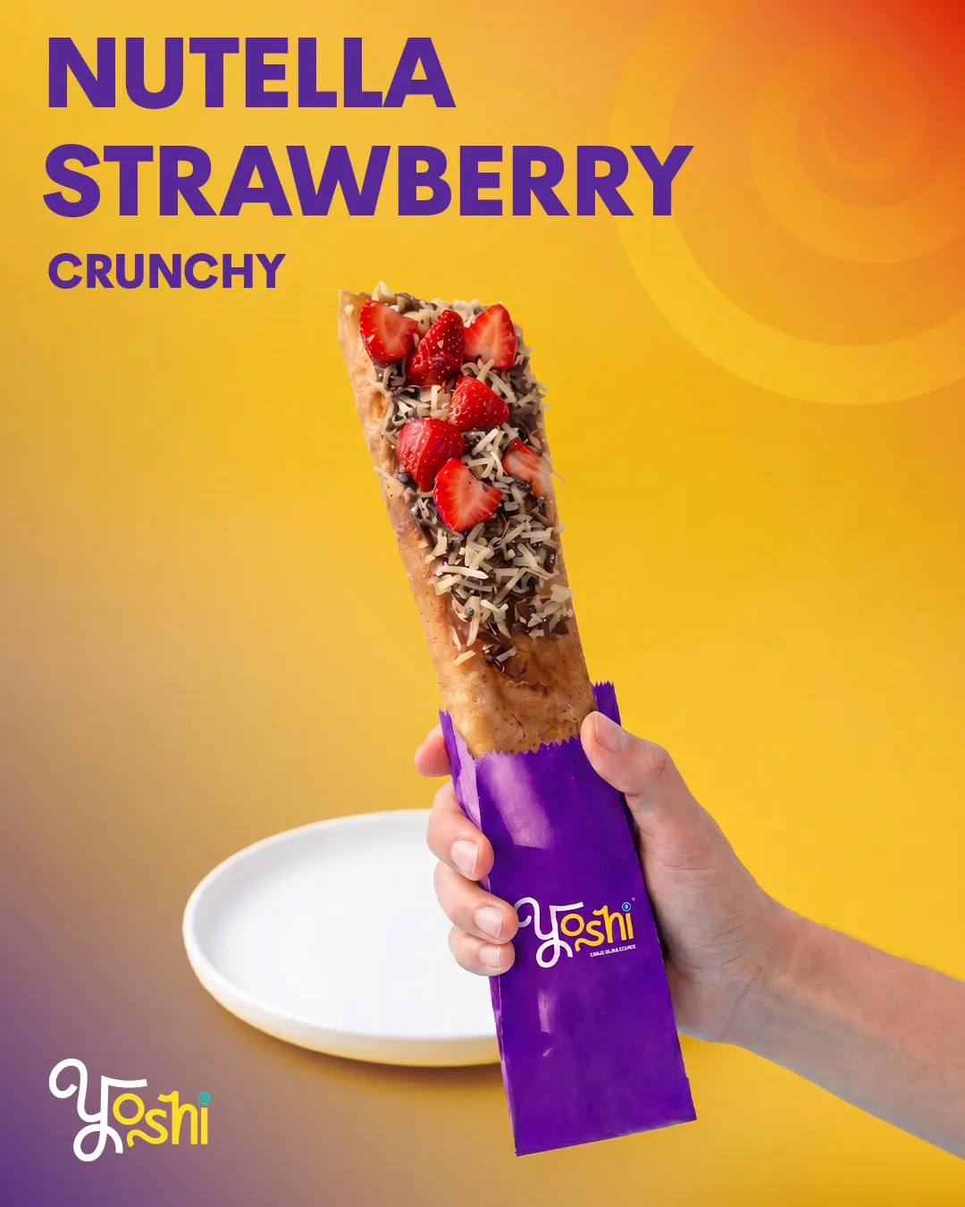 Nutella strawberry crunch dessert at Yoshi on Myslym Shyri, Tirana