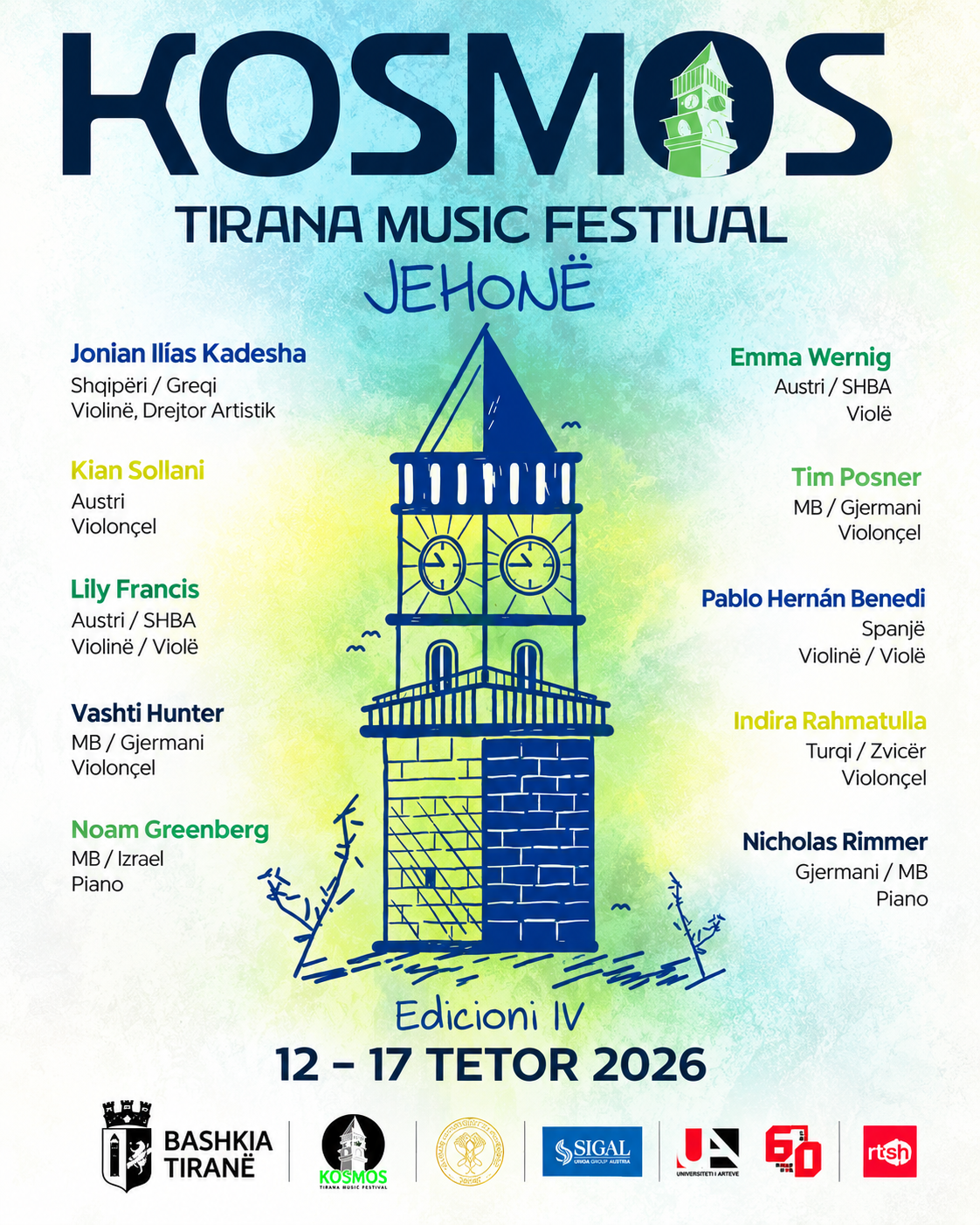 Kosmos Tirana Music Festival 2026 – Jehona, 4th edition, October 12–17, featuring international classical musicians in Tirana