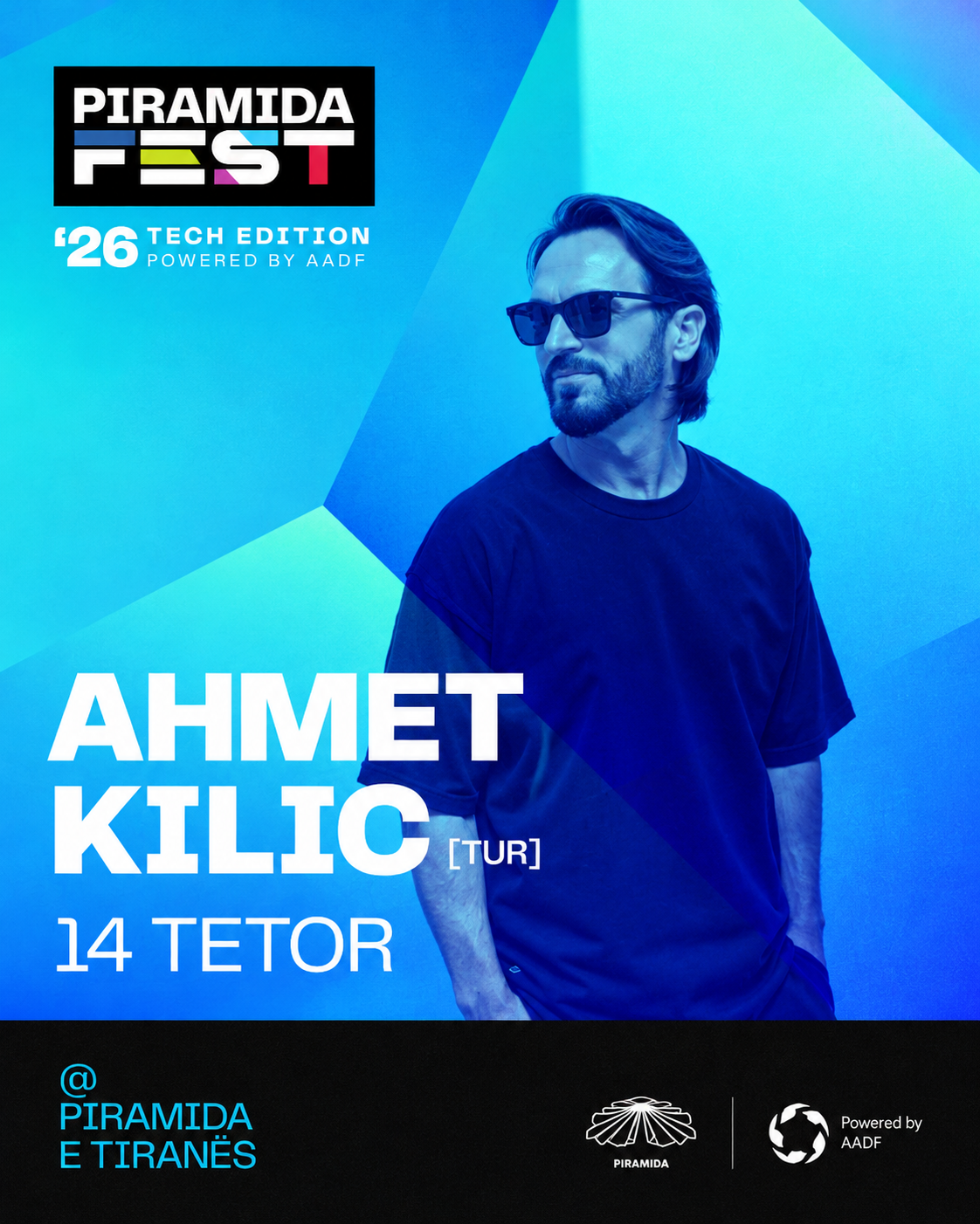Ahmet Kilic at Piramida Fest 2026 Tech Edition on October 14, featuring an electronic music performance at the Pyramid of Tirana, Albania.