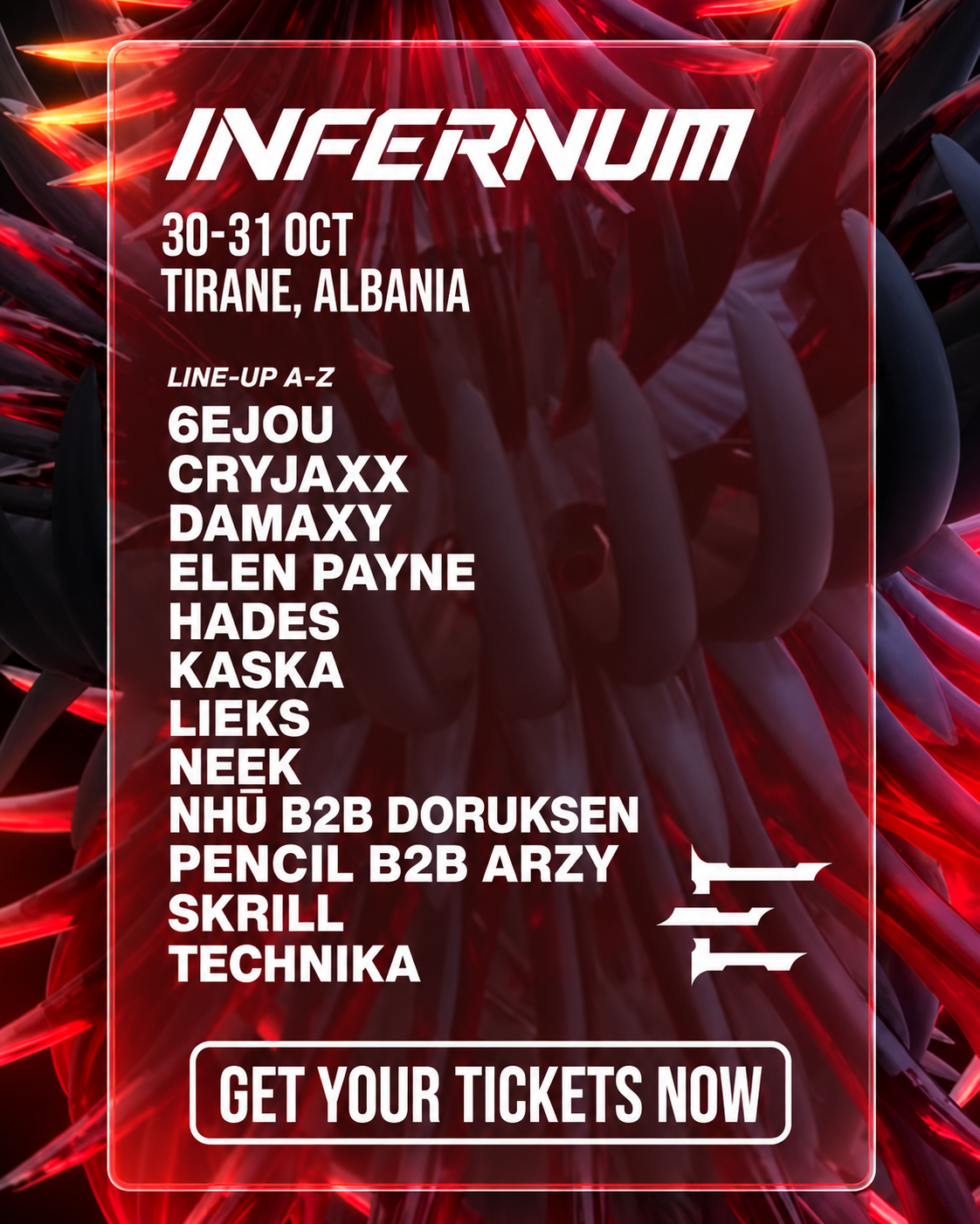 Infernum Festival in Tirana on October 30–31, 2026 with hard techno and underground electronic music
