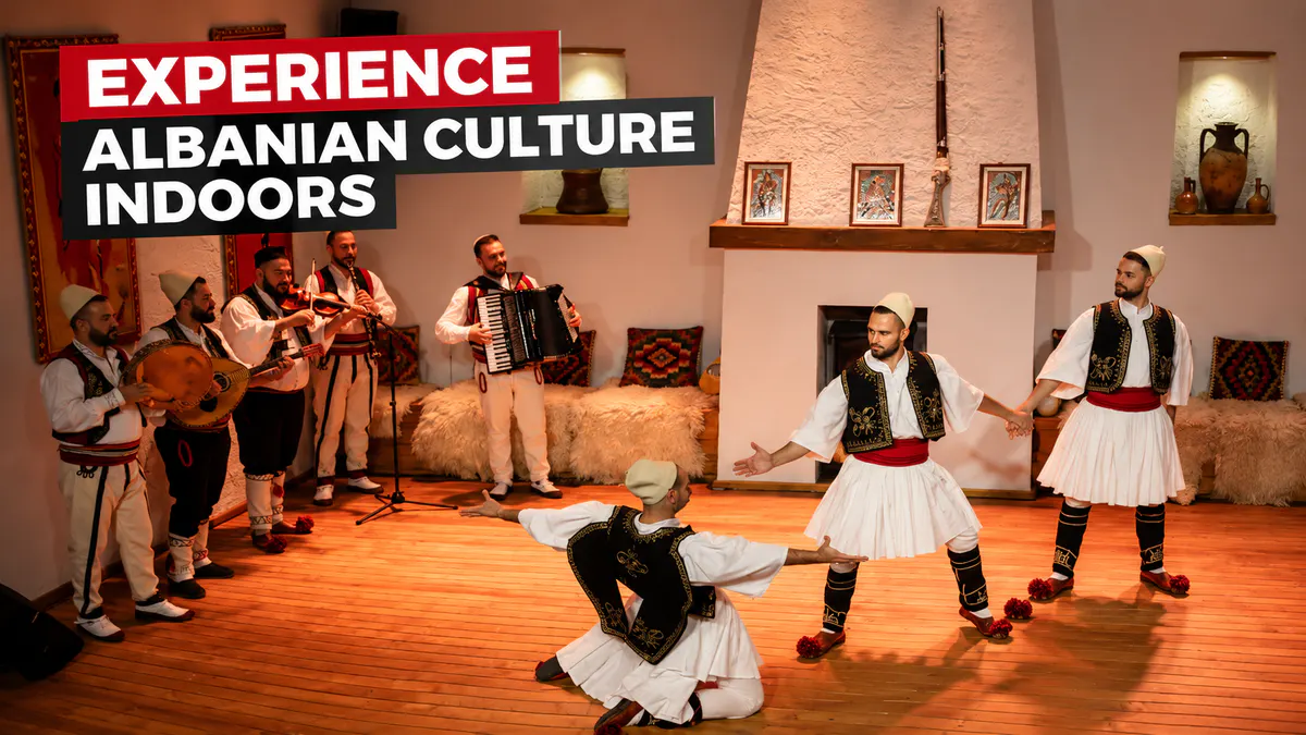 Indoor Albanian culture experience in Tirana with traditional music and folk dancing